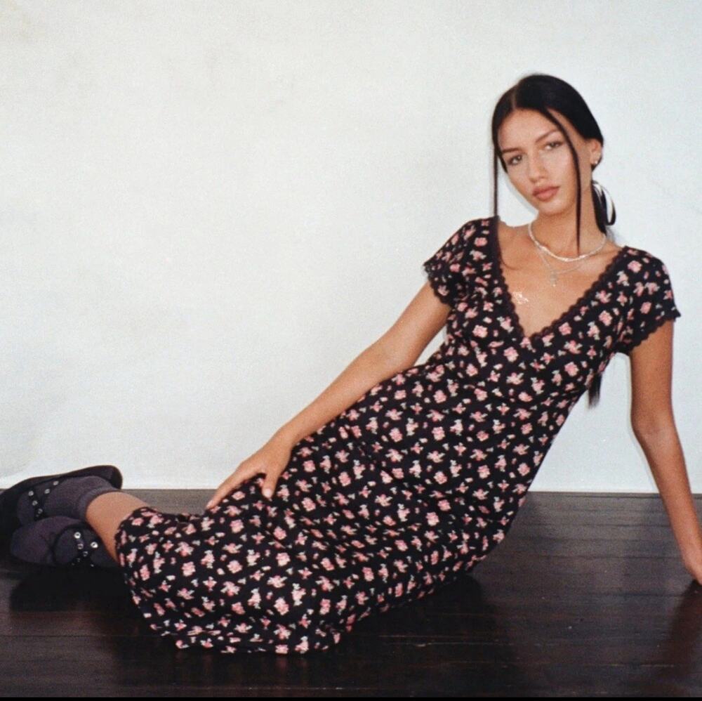 NWT URBAN OUTFITTERS x MOTEL ROCKS Bahata Floral Rose Midi Dress Sz XXS